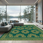 Elegant Emerald Gold Floral Medallion Rug