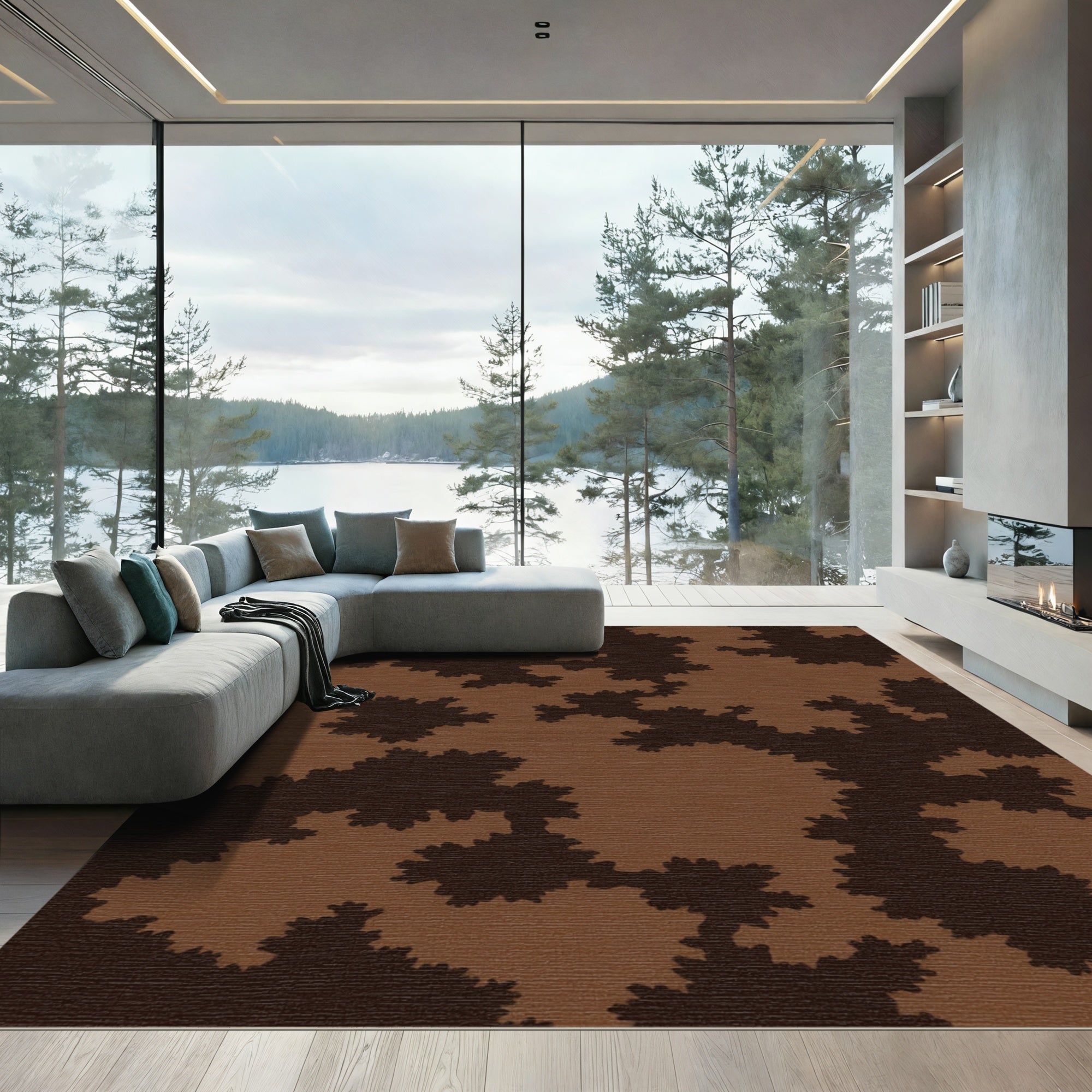 Brown Fractal Organic Shape Rug