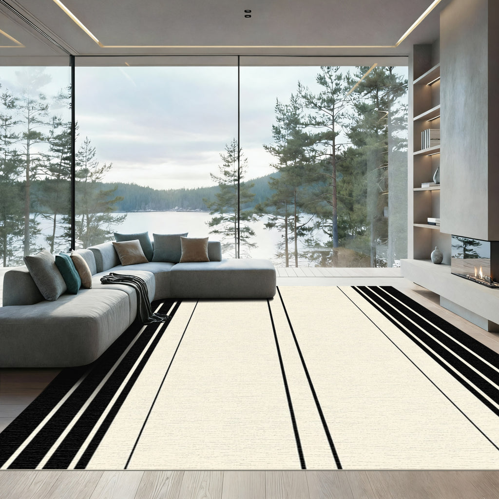 Modern Black and Ivory Stripe Rug