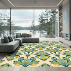 Teal Green Yellow Floral Damask Rug