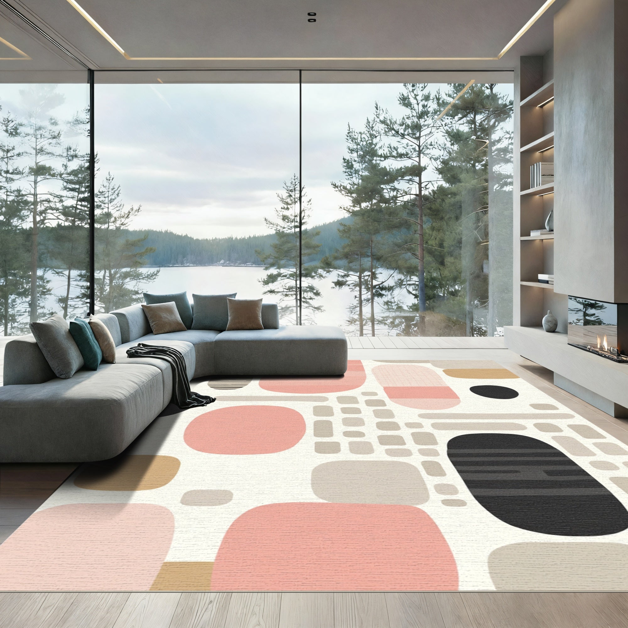 Soft Pink Taupe Abstract Shapes Rug