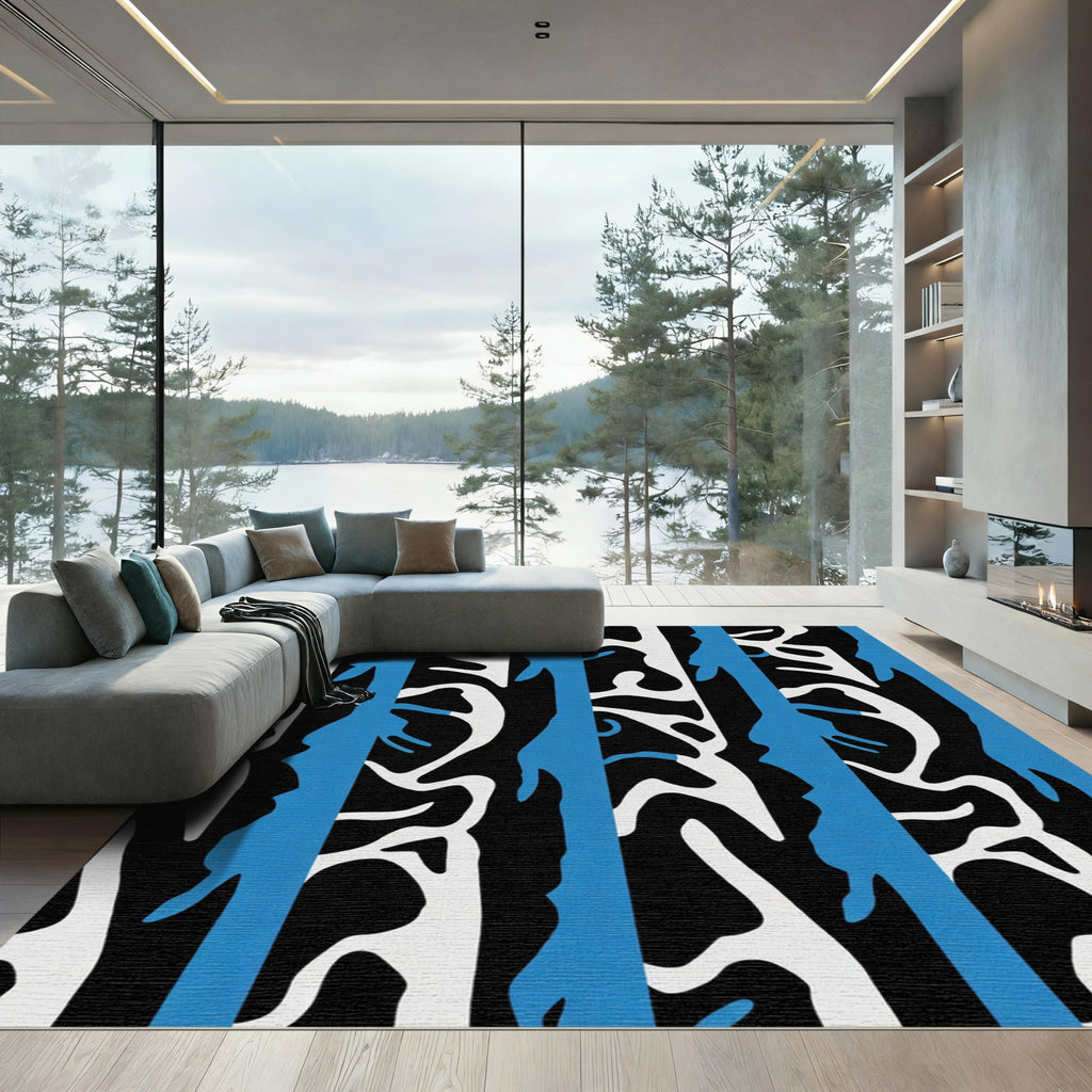 Black White Blue Organic Stripe Rug
