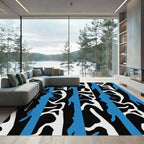 Black White Blue Organic Stripe Rug