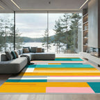 Modern Teal Orange Abstract Stripe Rug