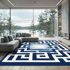 Deep Blue Geometric Maze Gradient Rug