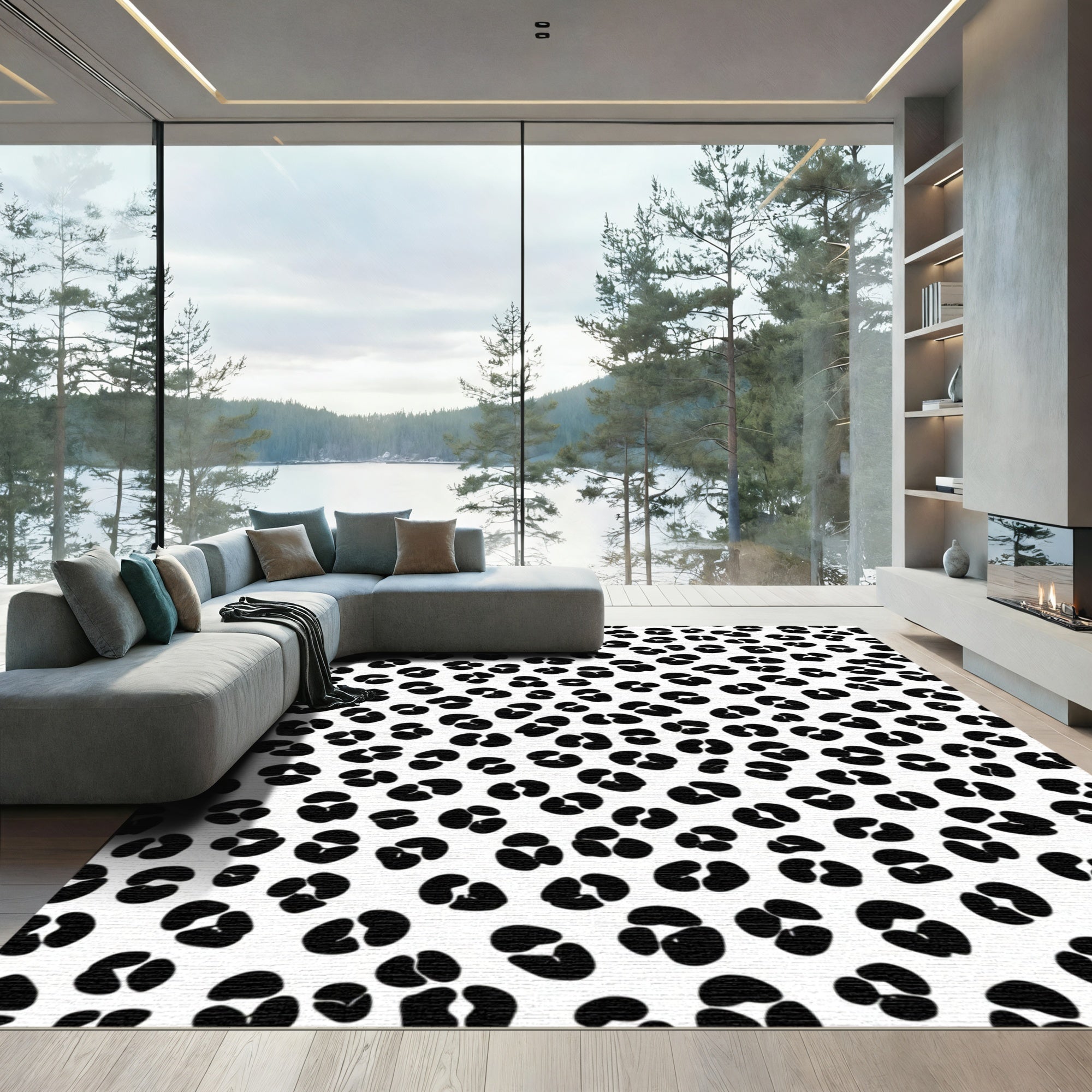 Bold Black Leopard Spots Rug