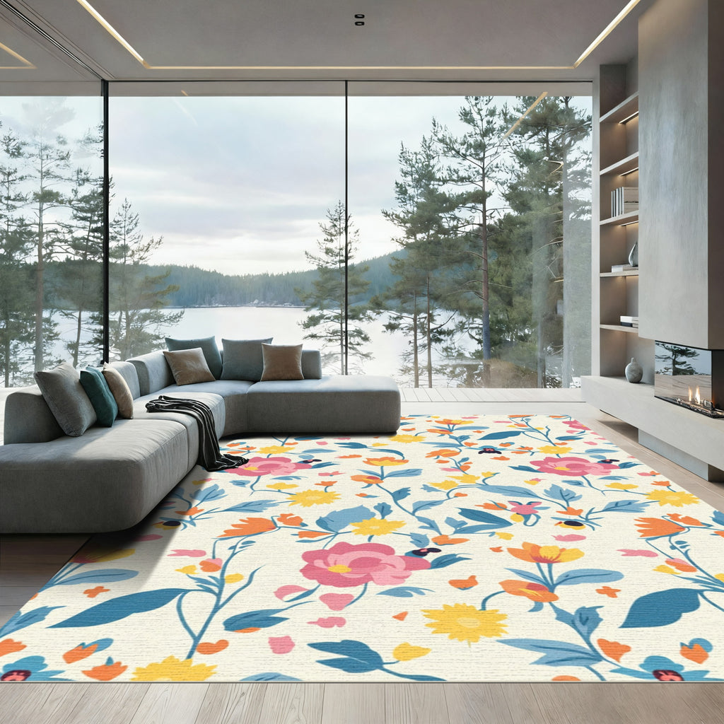 Vintage Pink Yellow Floral Vine Rug