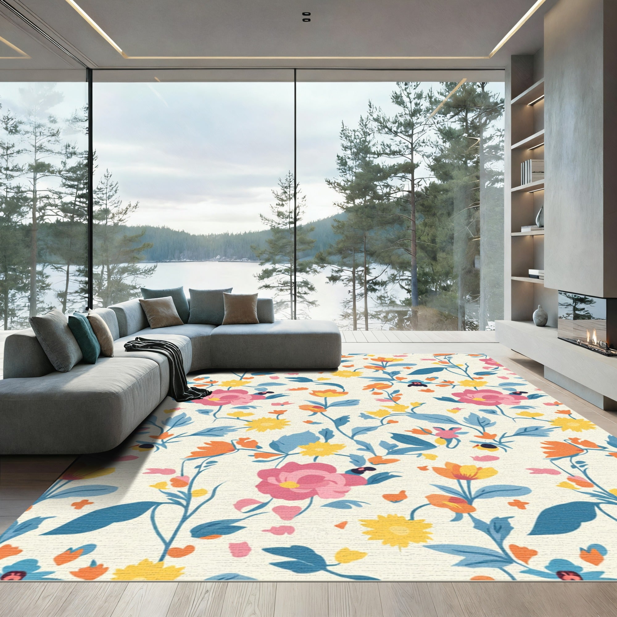 Vintage Pink Yellow Floral Vine Rug