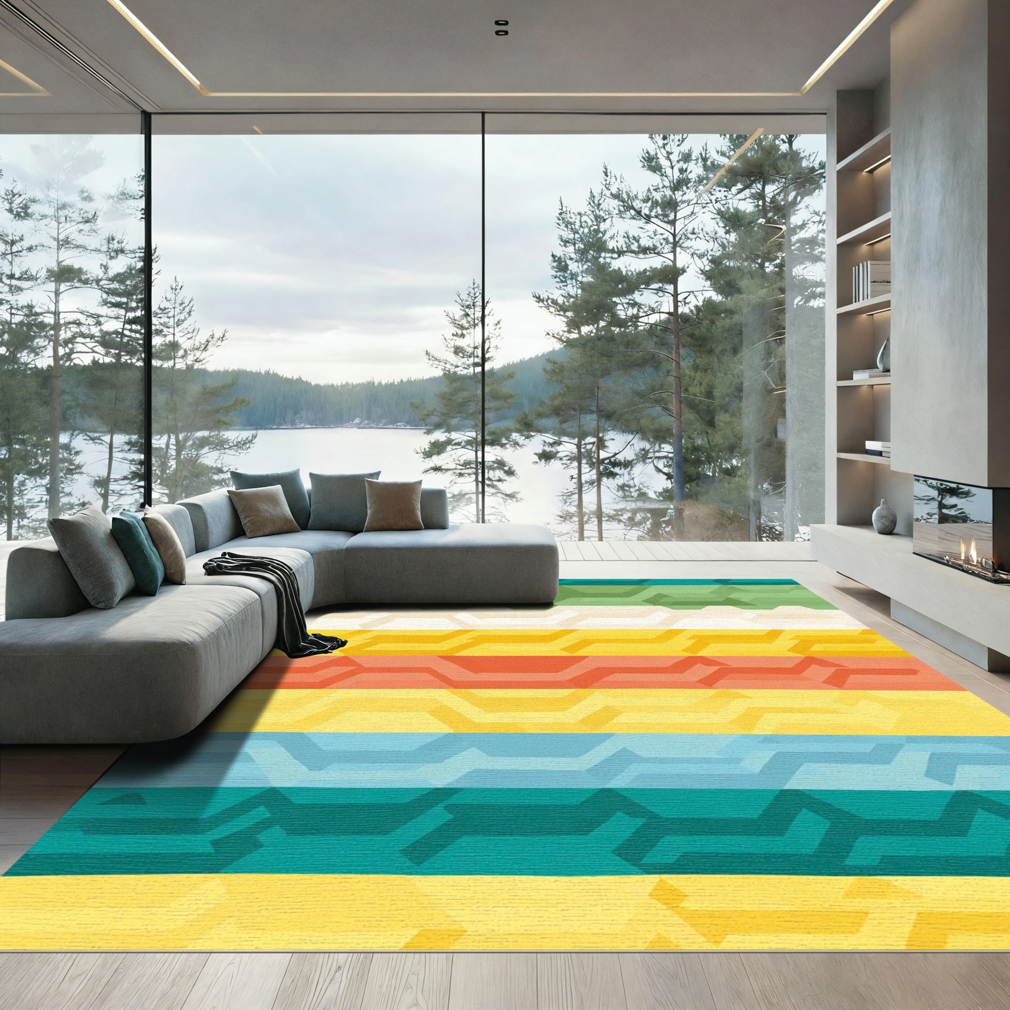 Multi-Color Geometric Chevron Stripe Rug