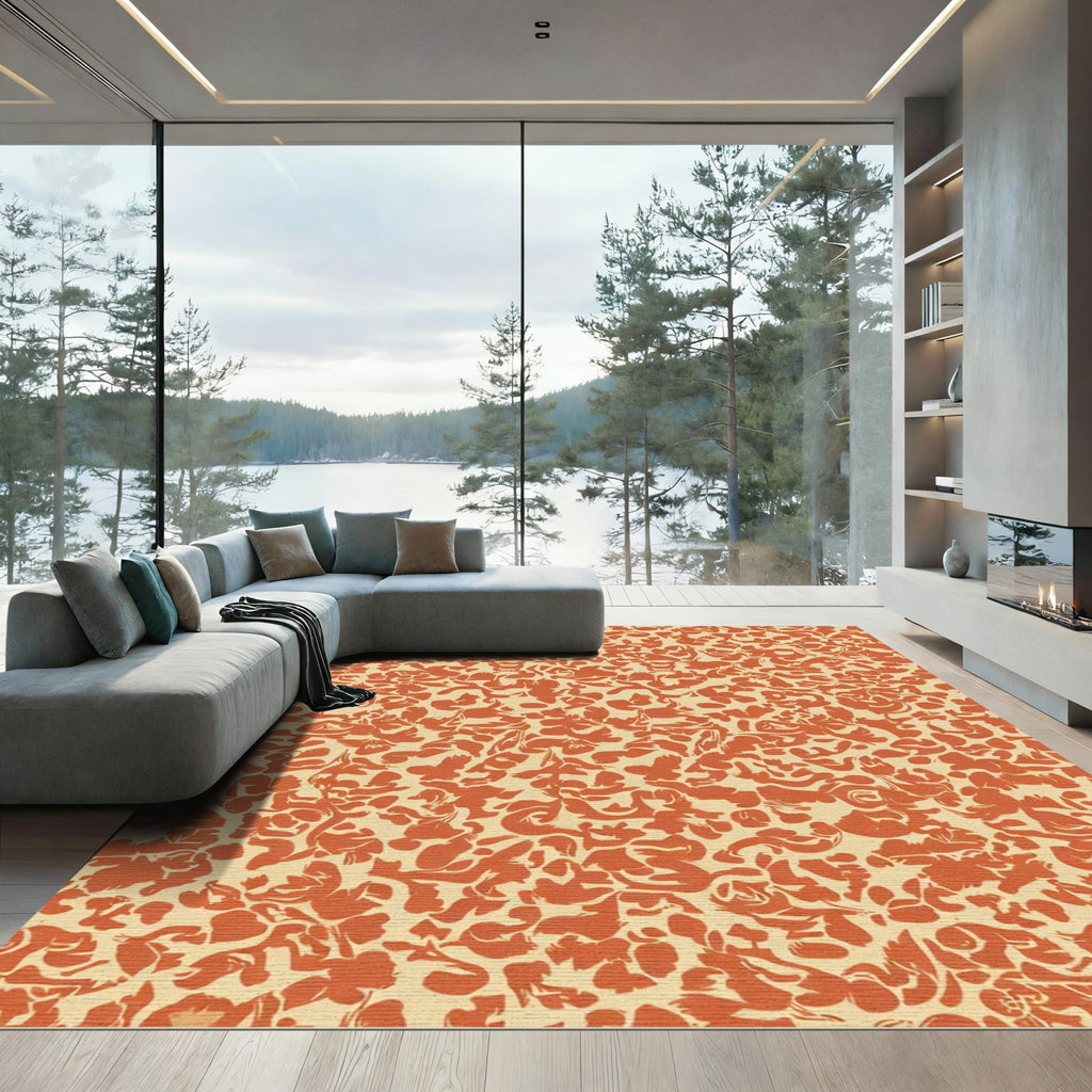 Terracotta Abstract Floral Scatter Rug