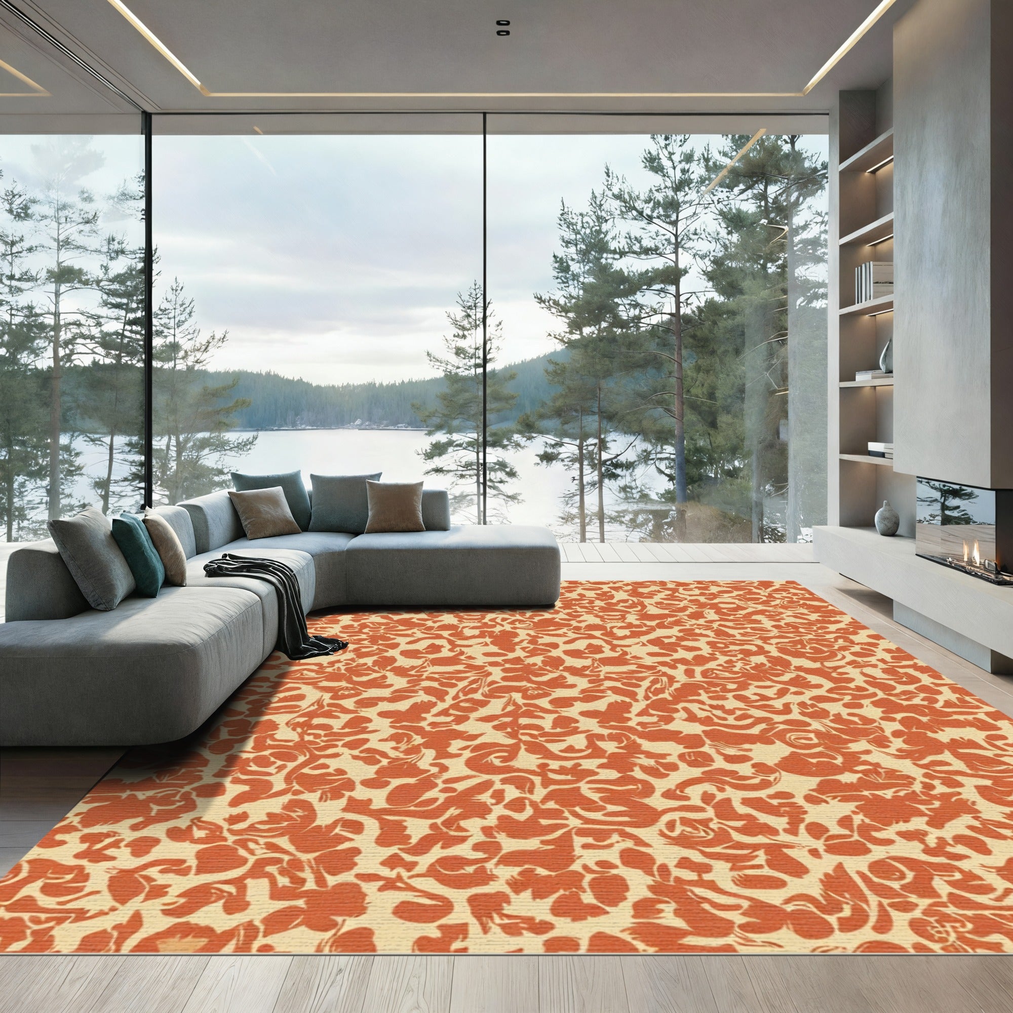 Terracotta Abstract Floral Scatter Rug