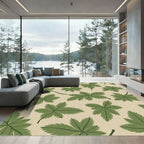 Green Leafy Branches Cream Rug