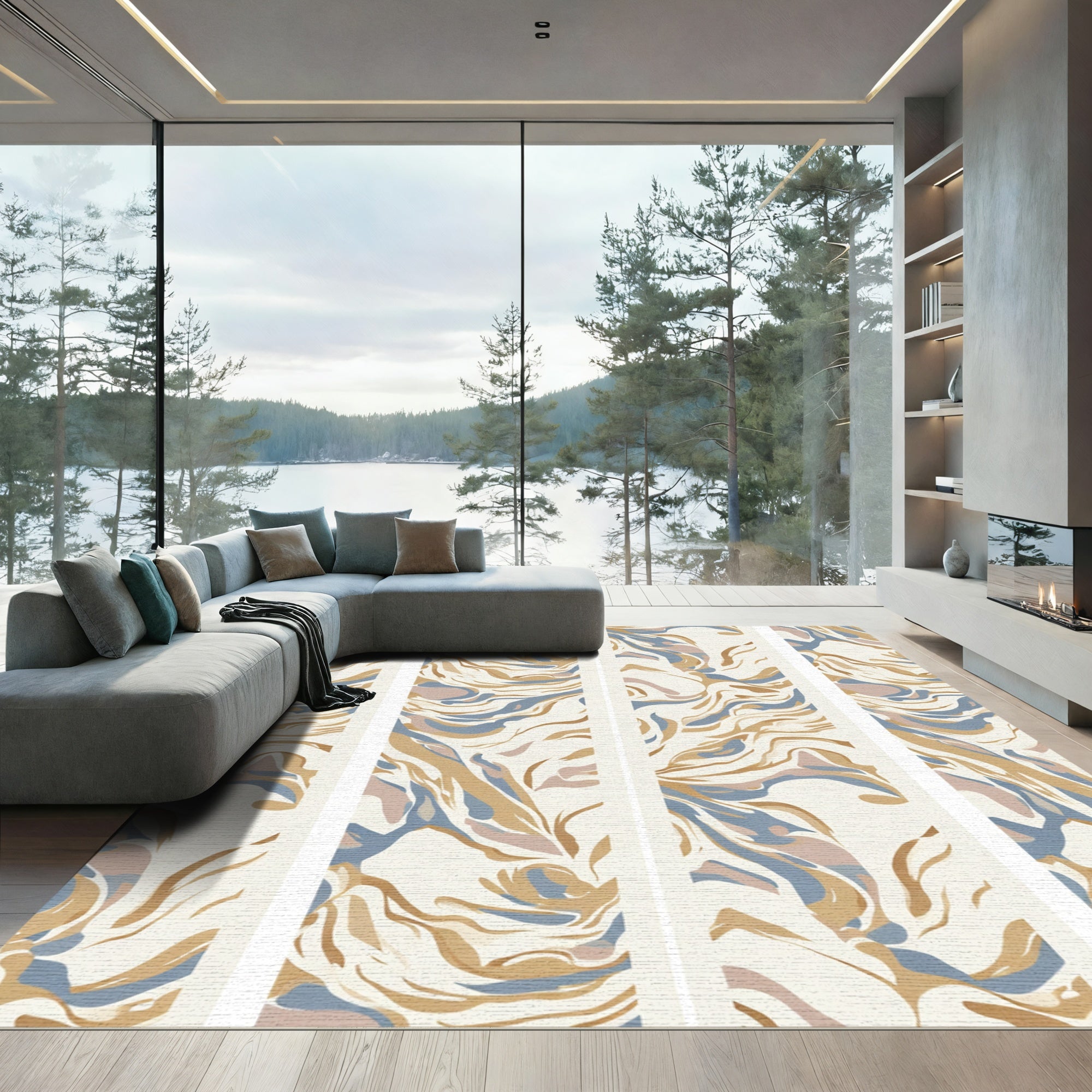 Earthy Abstract Striped Flow Rug