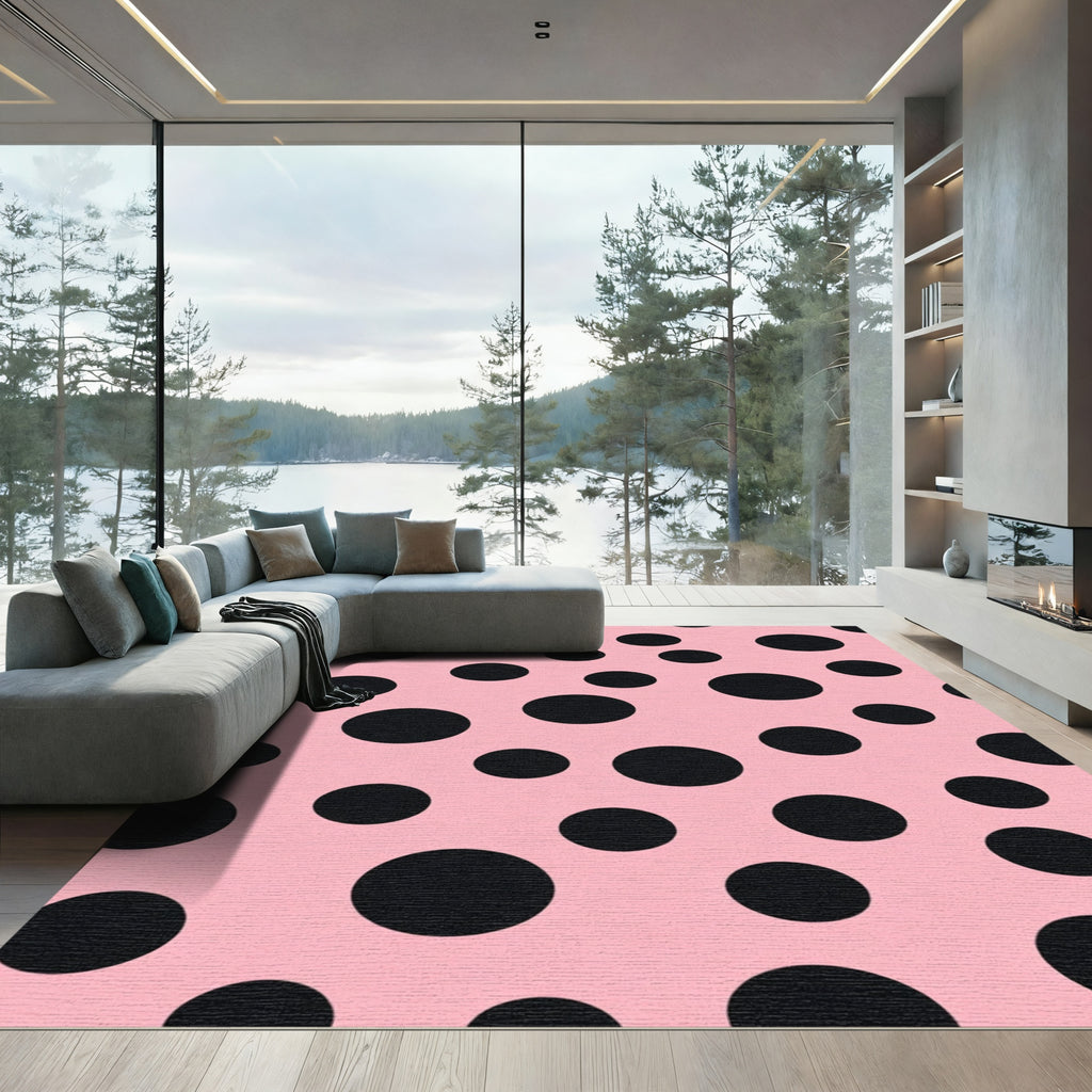 Pink Black Polka Dot Scatter Rug