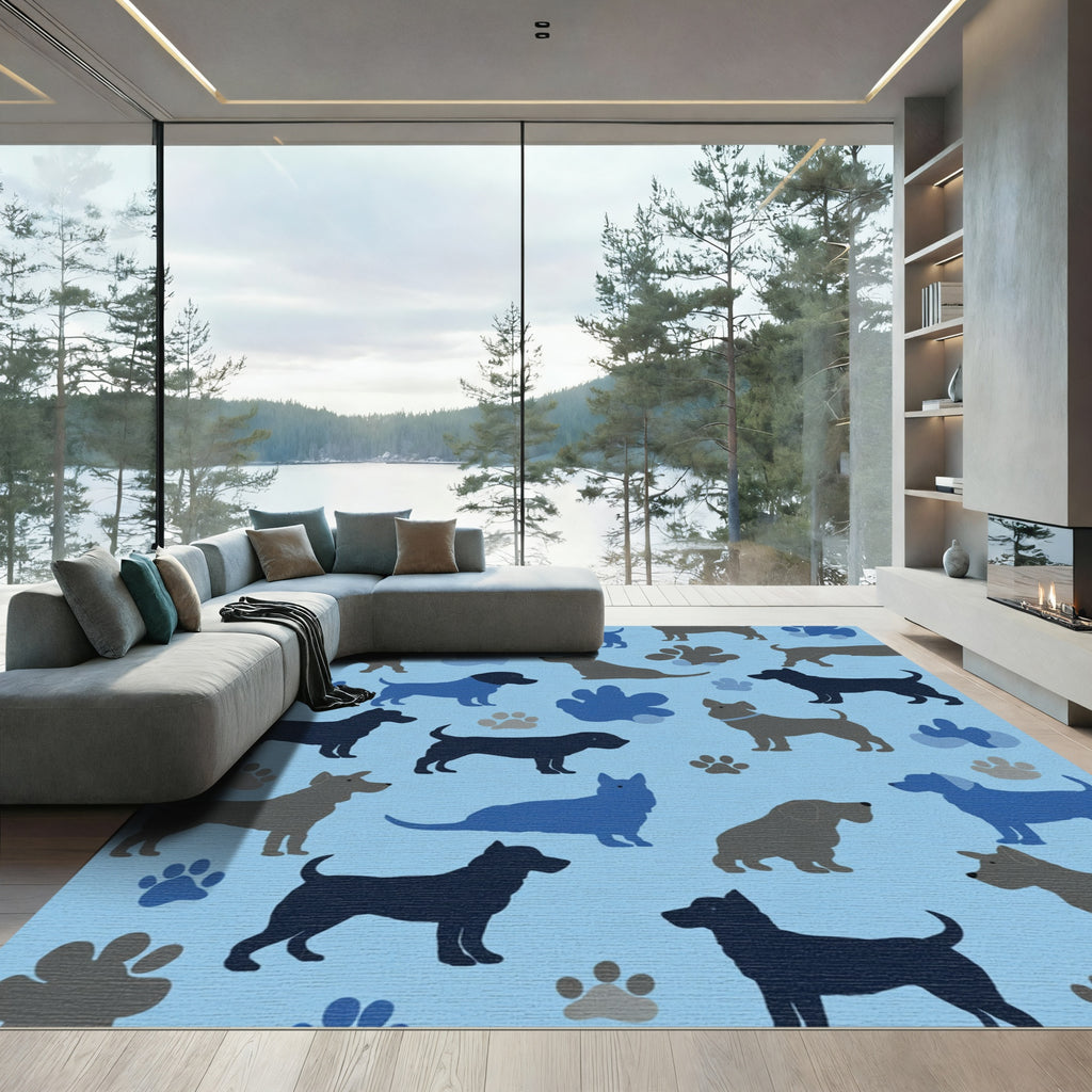 Charming Blue and Gray Dog Collage Rug