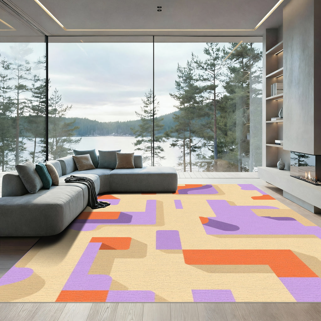 Geometric Lavender Cream Orange Shapes Rug