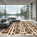 Brown Cream Abstract Geometric Arrangement Rug