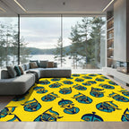 Yellow Teal Whimsical Faces Rug