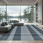 Classic Blue Gray Plaid Overlay Rug
