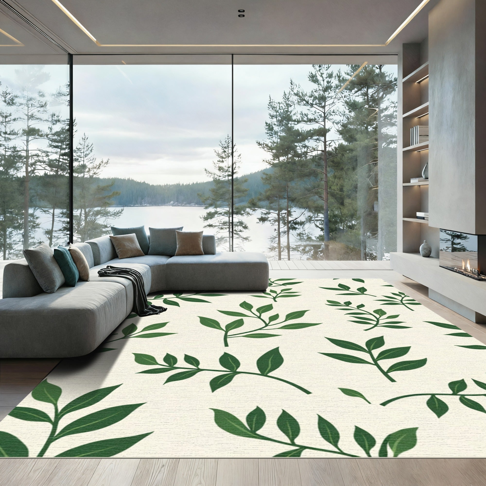 Forest Green Leafy Branches Rug