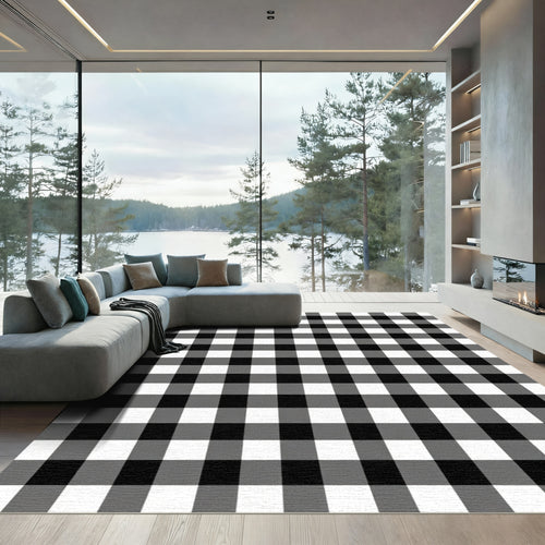 Black White Gingham Checkered Rug