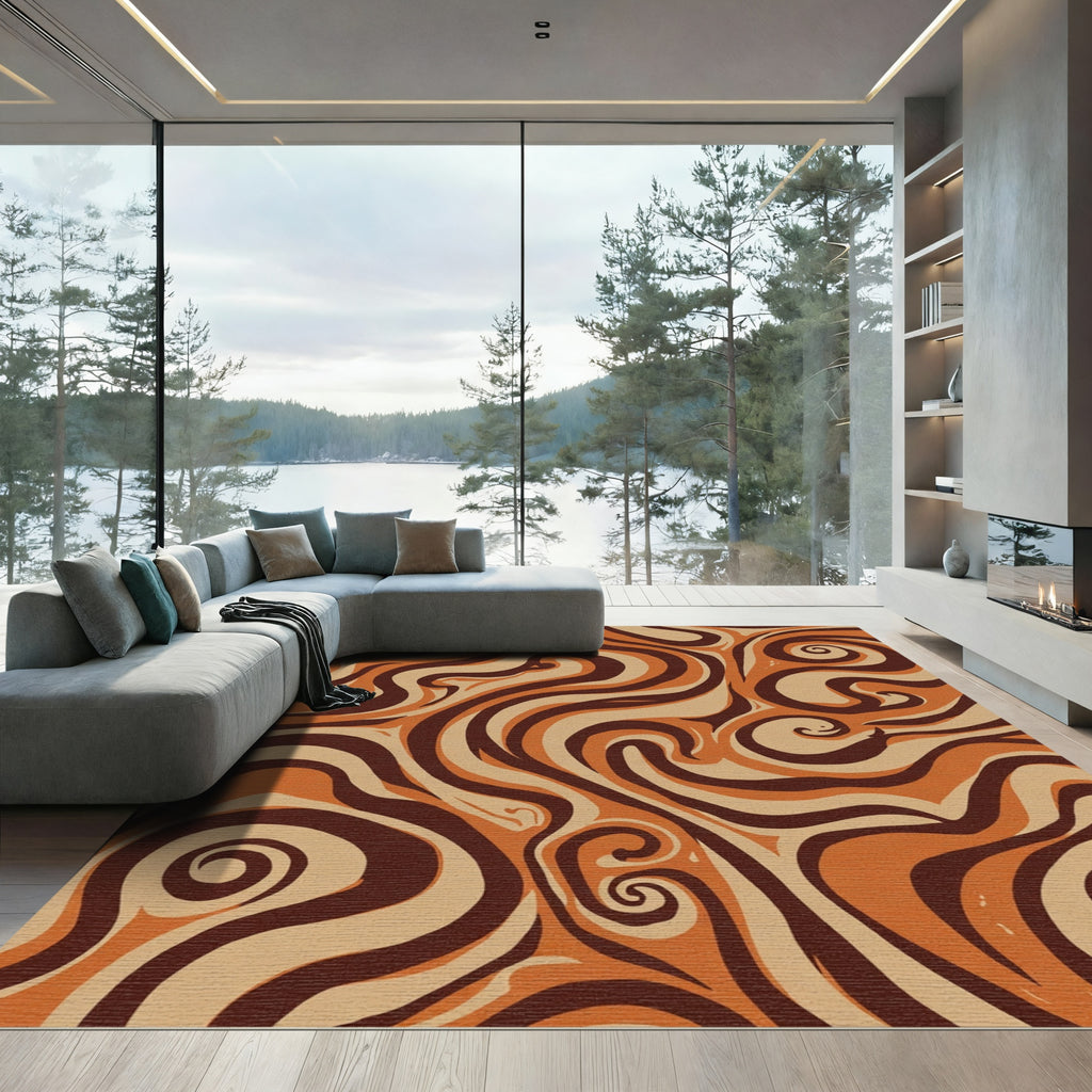 Warm Brown Swirl Abstract Waves Rug