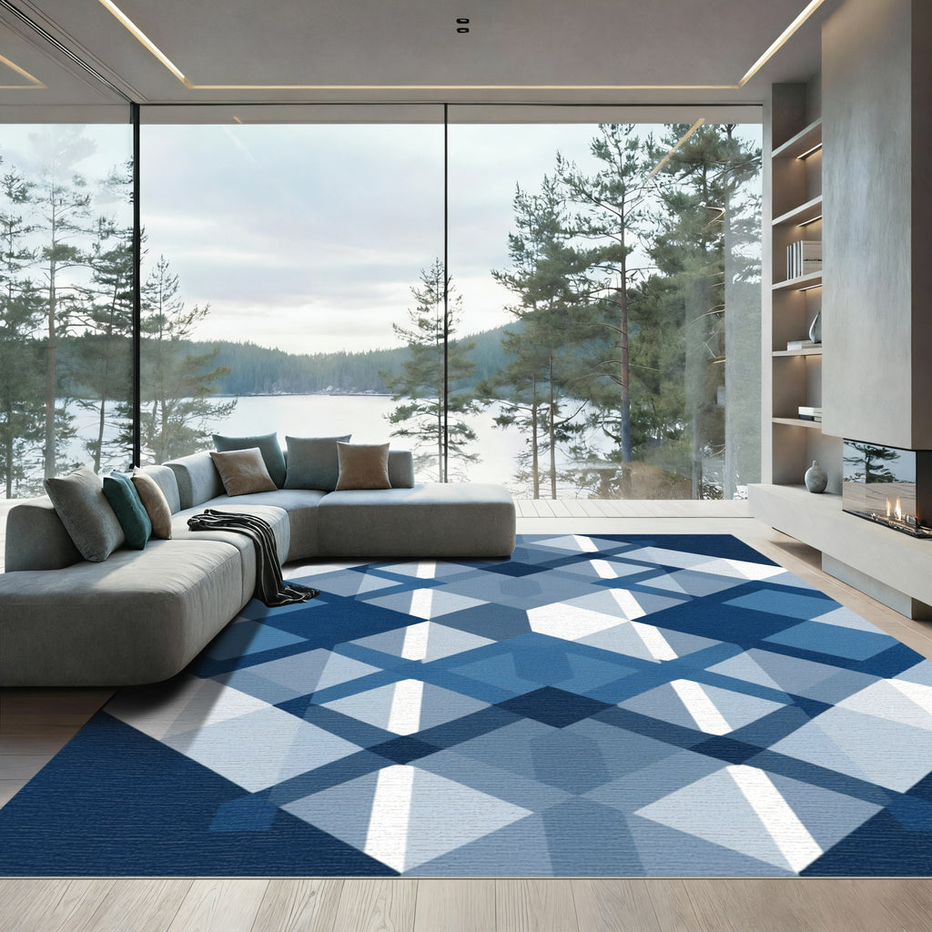 Cool Blue Geometric Diamond Rug