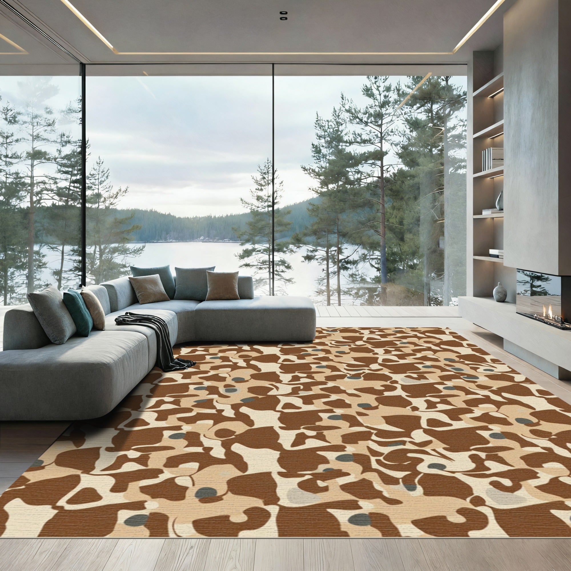 Earthy Brown Camouflage Abstract Shapes Rug
