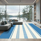 Blue Cream Vertical Stripe Rug
