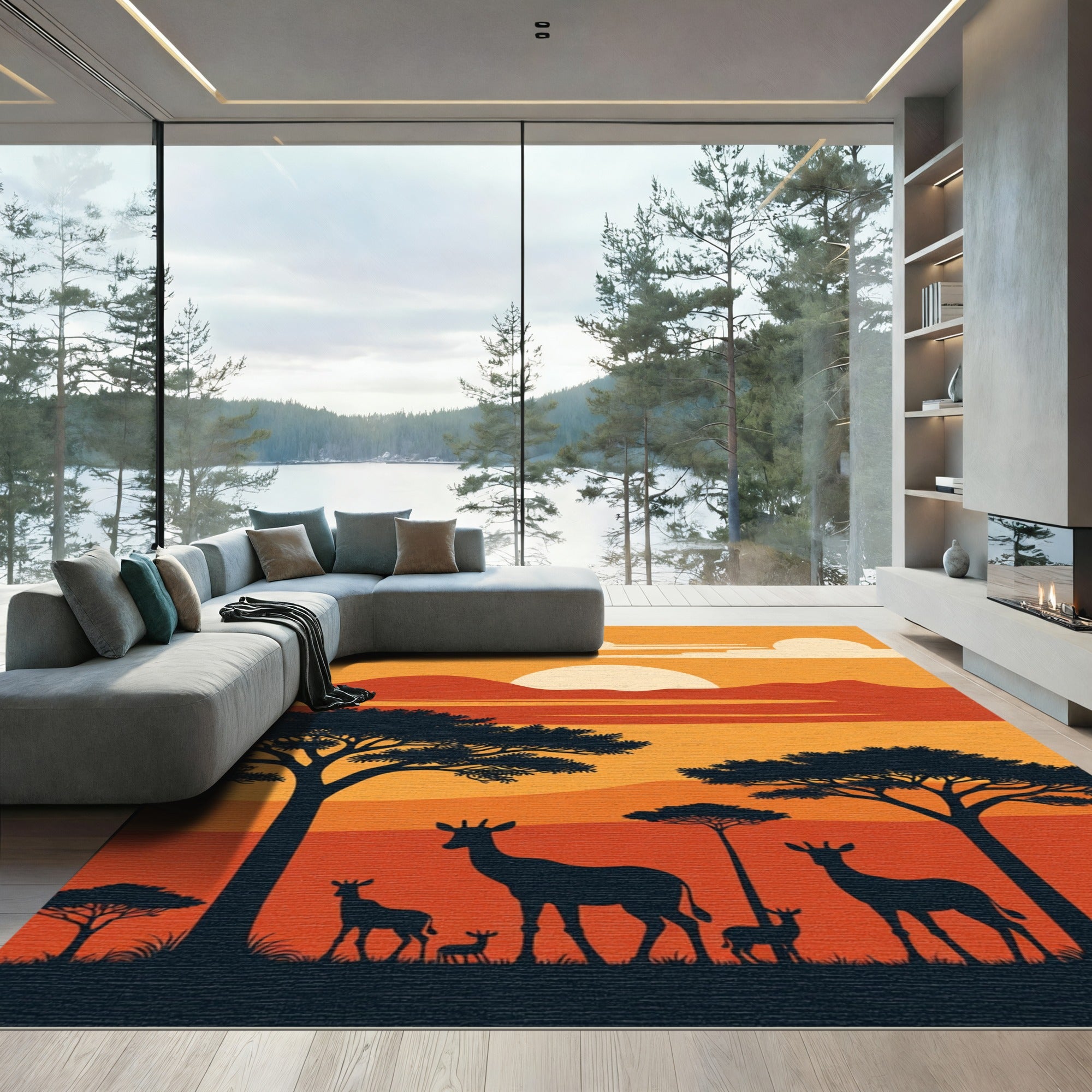 Savanna Sunset Antelope Silhouette Rug