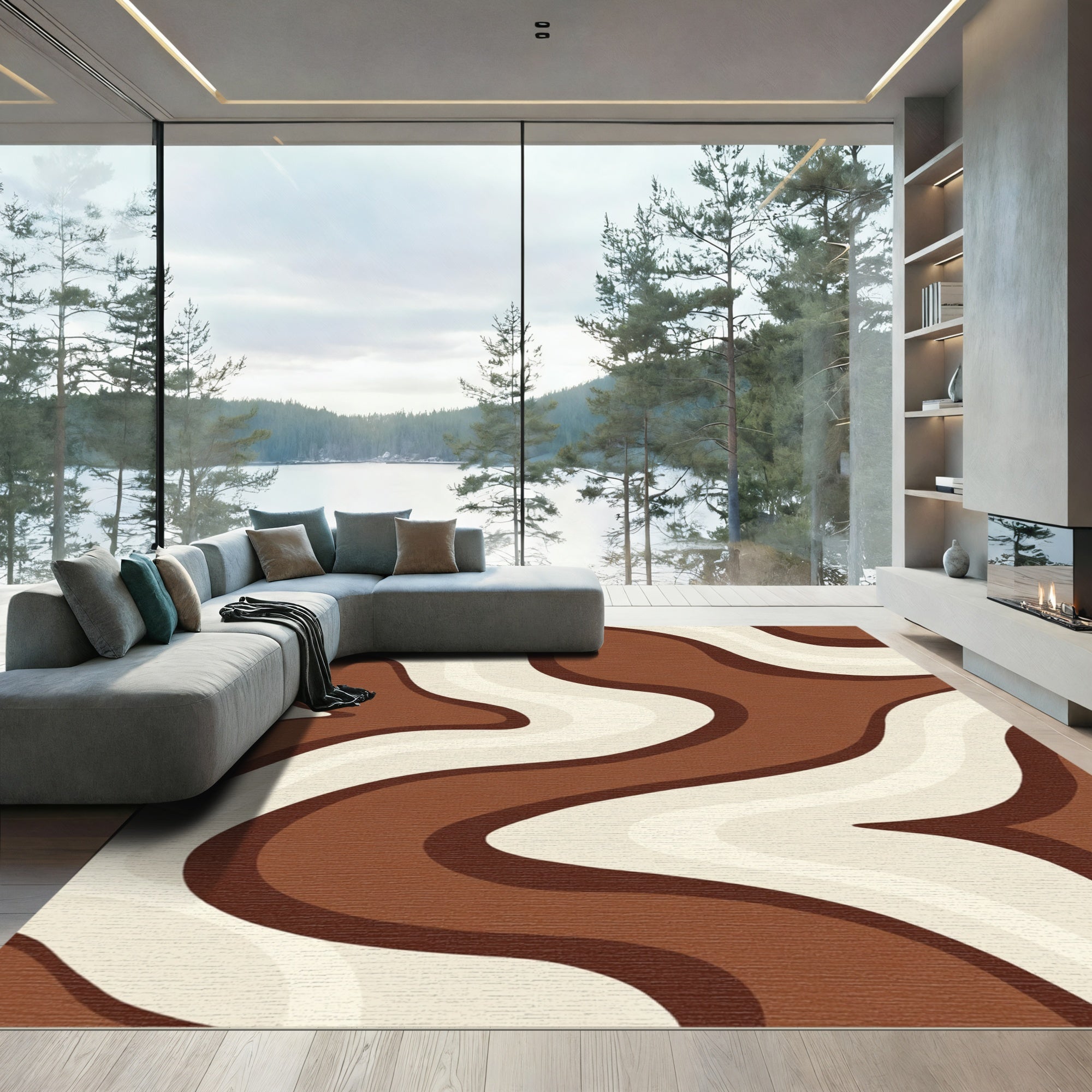 Retro Cream Chocolate Swirl Rug
