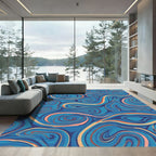 Deep Blue Swirling Wave Rug