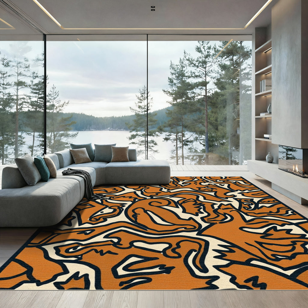 Orange Beige Swirling Organic Abstract Rug