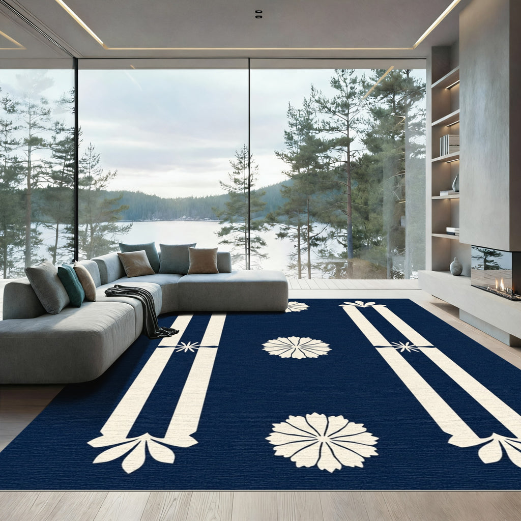 Cream Petal Bloom Dark Navy Rug