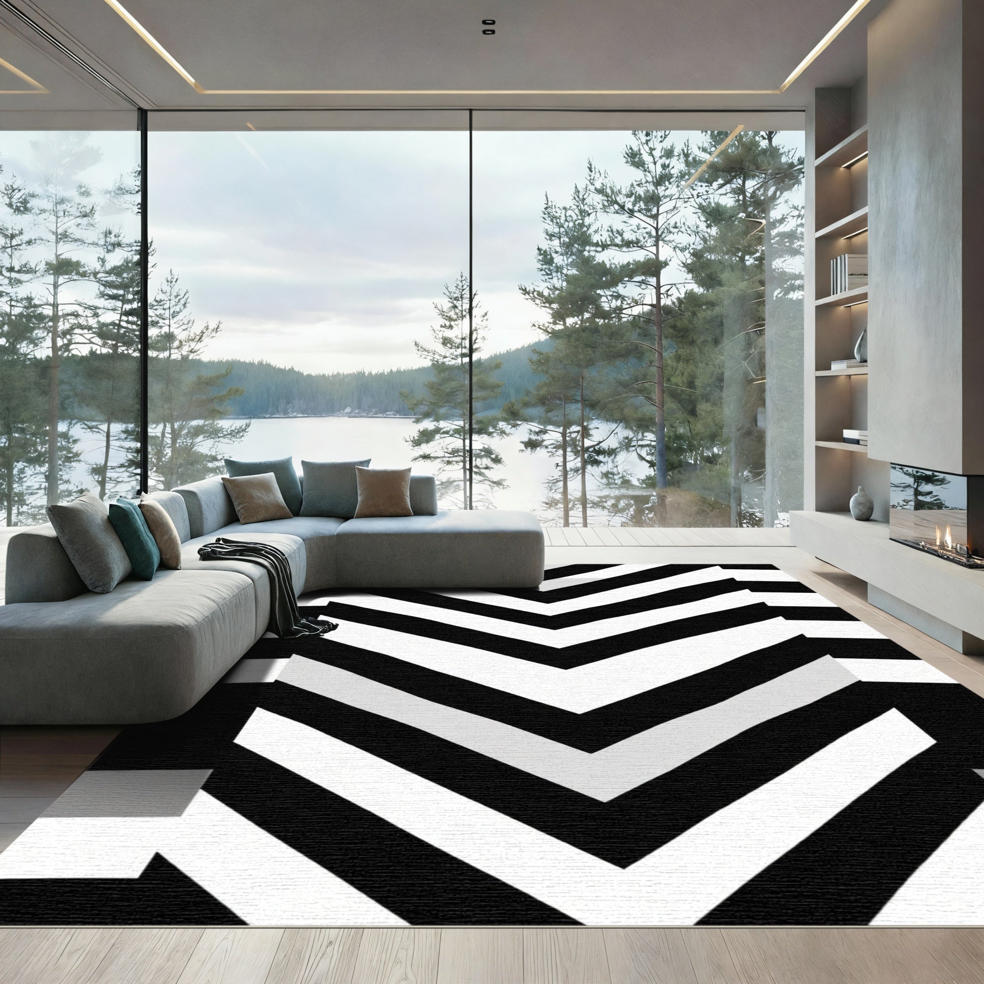 Bold Black White Chevron Statement Rug