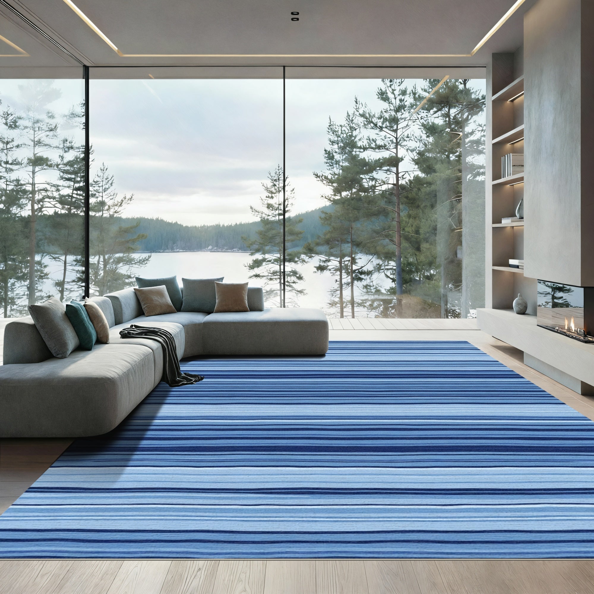 Serene Blue Graduated Stripe Area Rug