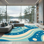 Oceanic Swirls Cream Blue Circles Rug