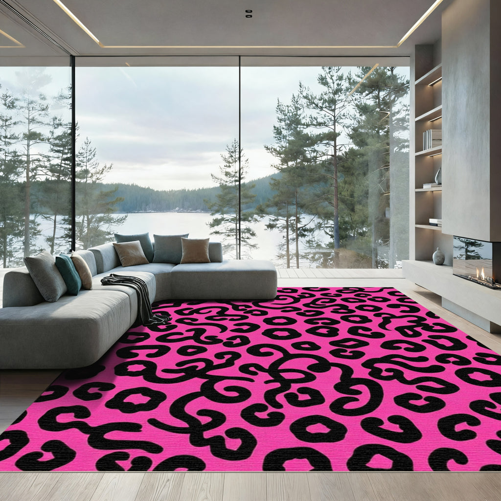 Hot Pink Black Abstract Cheetah Spot Rug