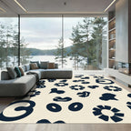 Navy Amoeba Blossom Whimsical Arrangement Rug