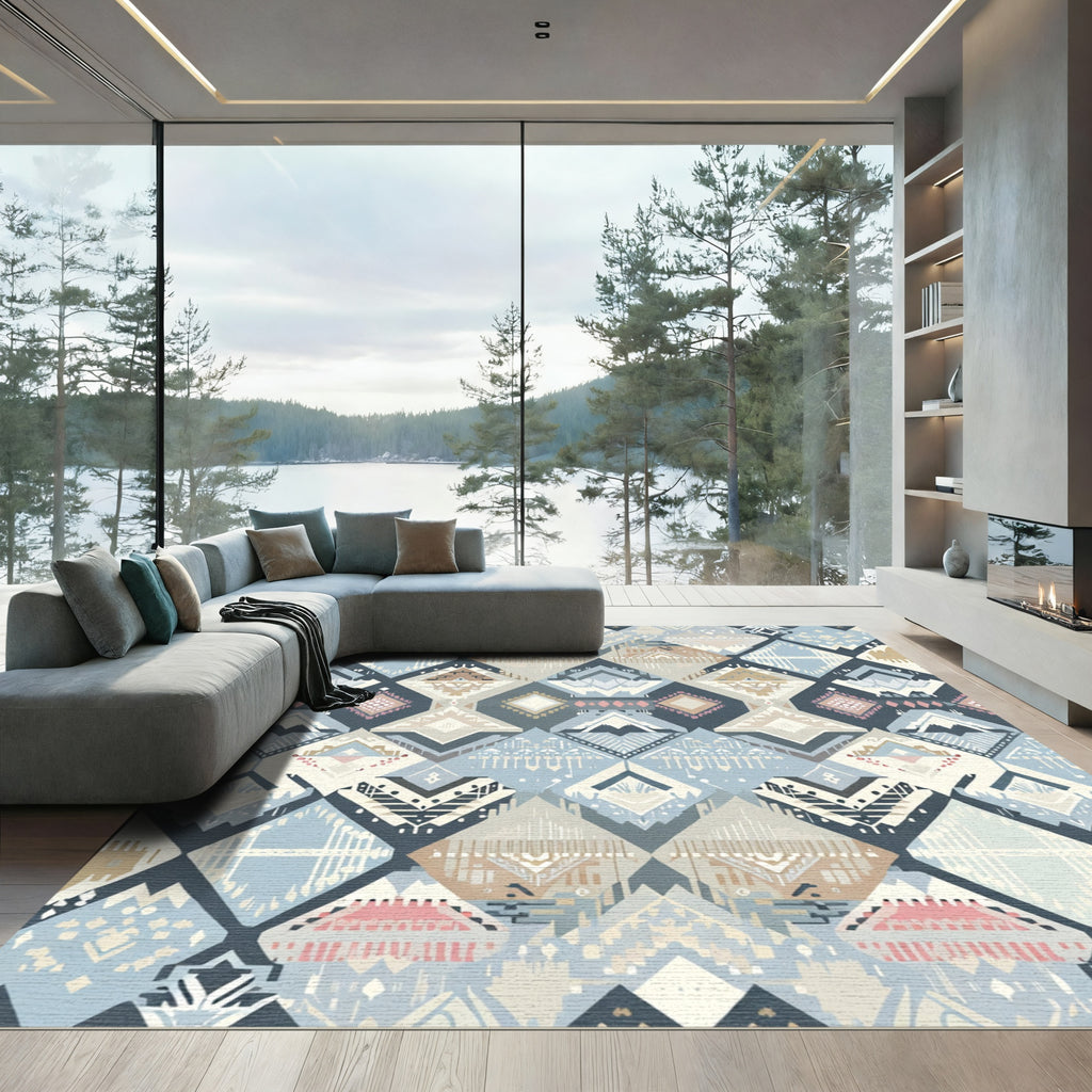 Geometric Tribal Diamond Patchwork Rug