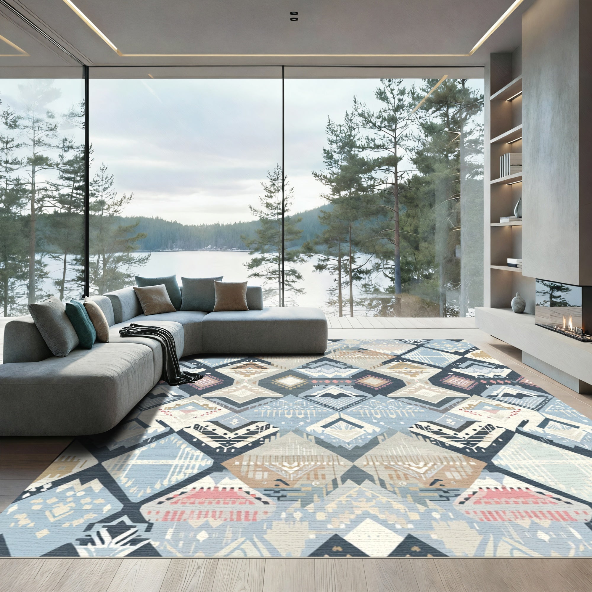 Geometric Tribal Diamond Patchwork Rug