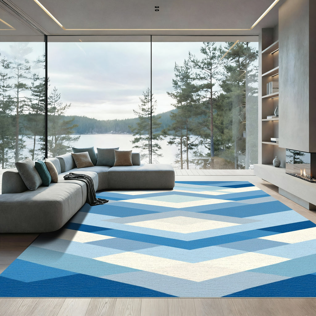 Shades Of Blue Geometric Layers Rug