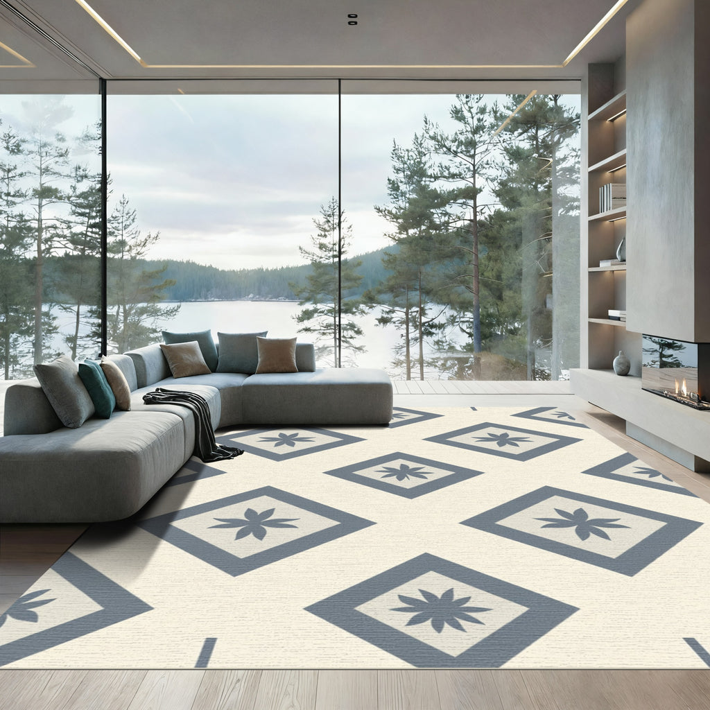 Gray Diamond Floral Arrangement Rug
