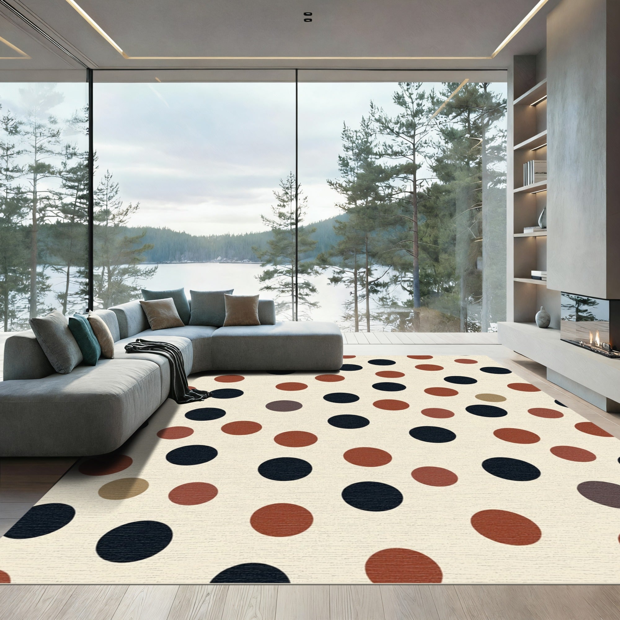 Terracotta Black Polka Dot Scatter Rug