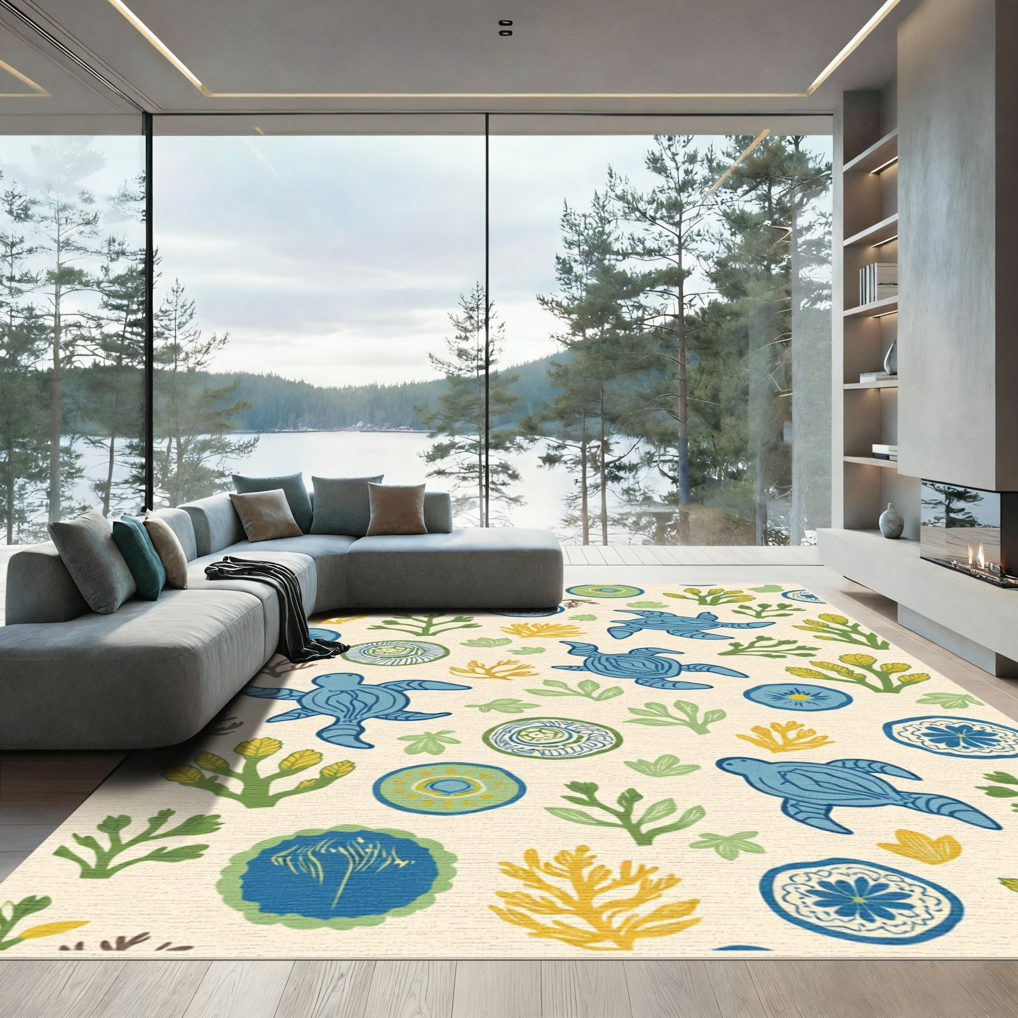 Blue Turtles Coral Garden Medley Rug