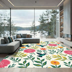 Radiant Pink Floral Teal Hummingbird Garden Rug