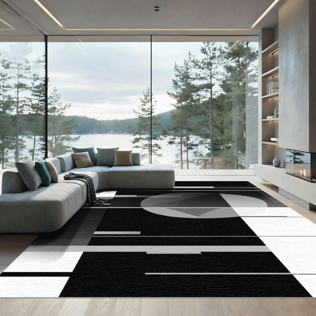 Monochromatic Geometric Abstract Orb Rug