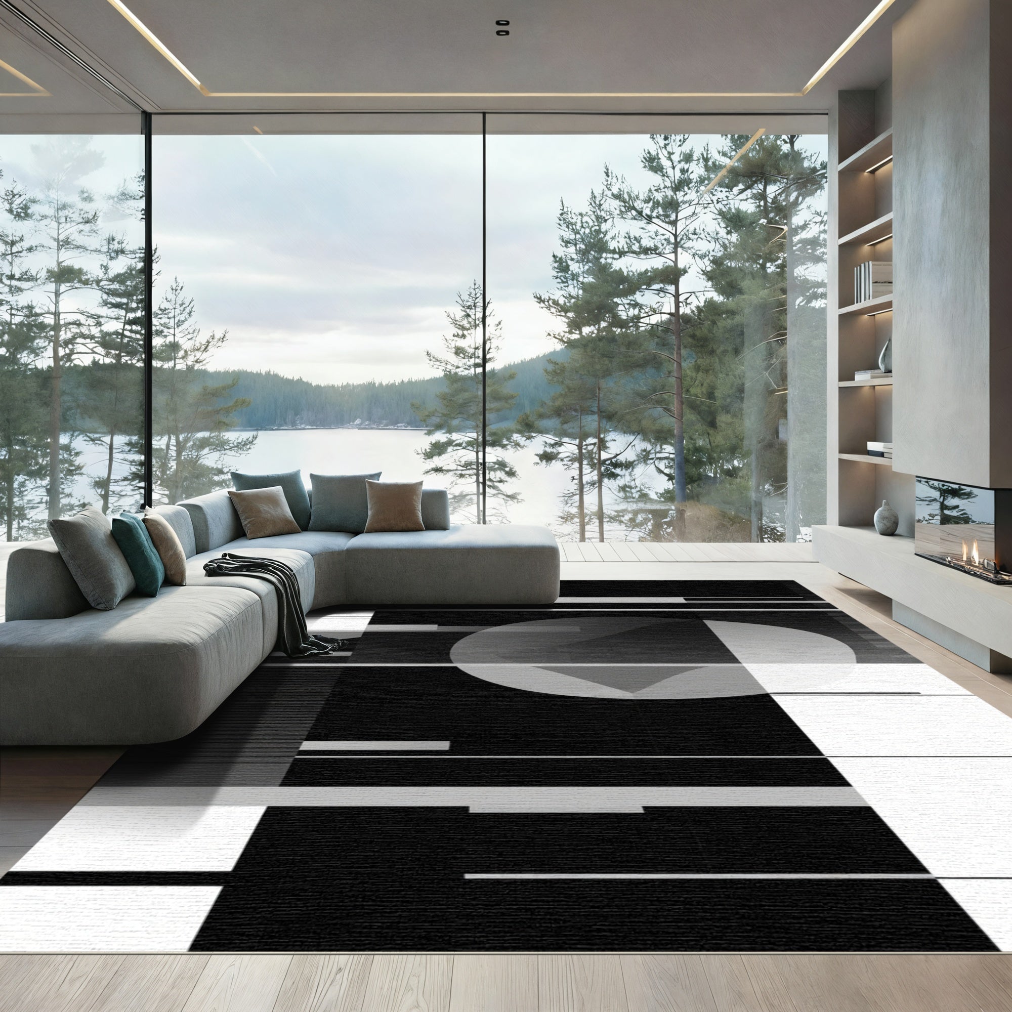 Monochromatic Geometric Abstract Orb Rug