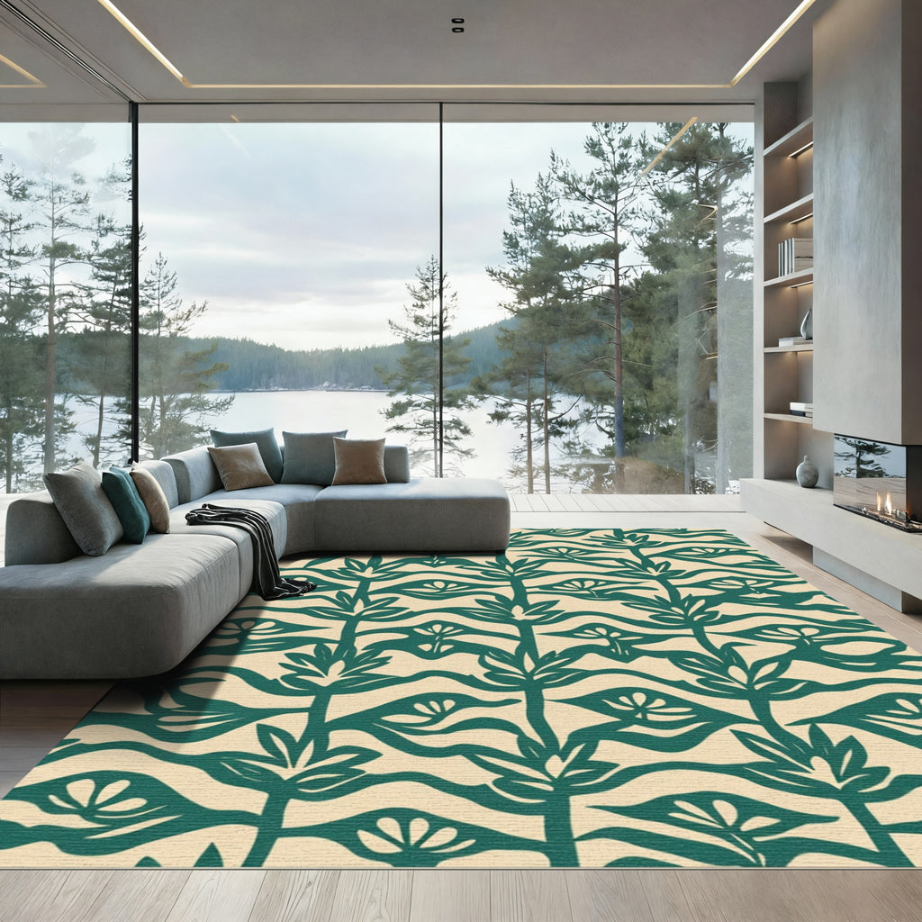 Teal Organic Branch Flow Rug
