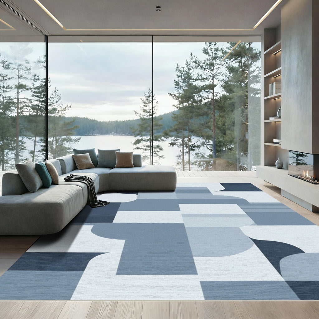 Muted Blue Geometric Abstraction Rug